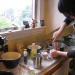 Fold the dry ingredients into the wet.